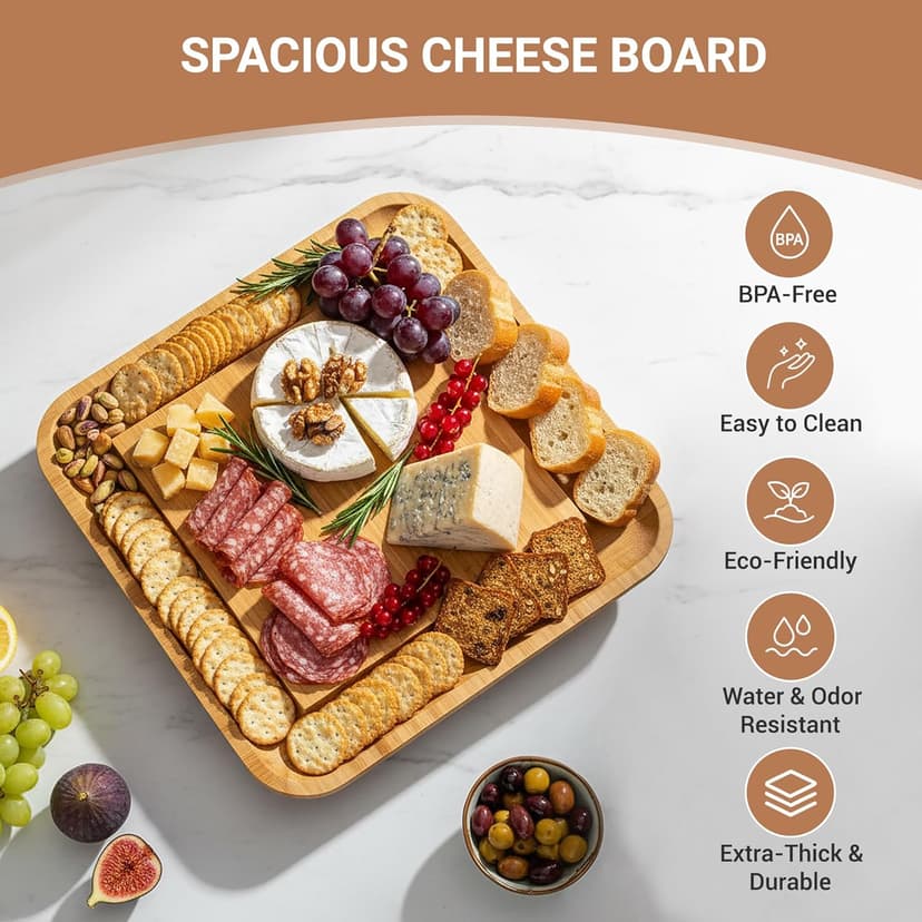 Charcuterie Board Set – Premium Bamboo Cheese Board with Slide-Out Knife Drawer – Complete Hosting Set for Wine Nights & Parties – Perfect Housewarming Gift and Wedding Gift for Couples