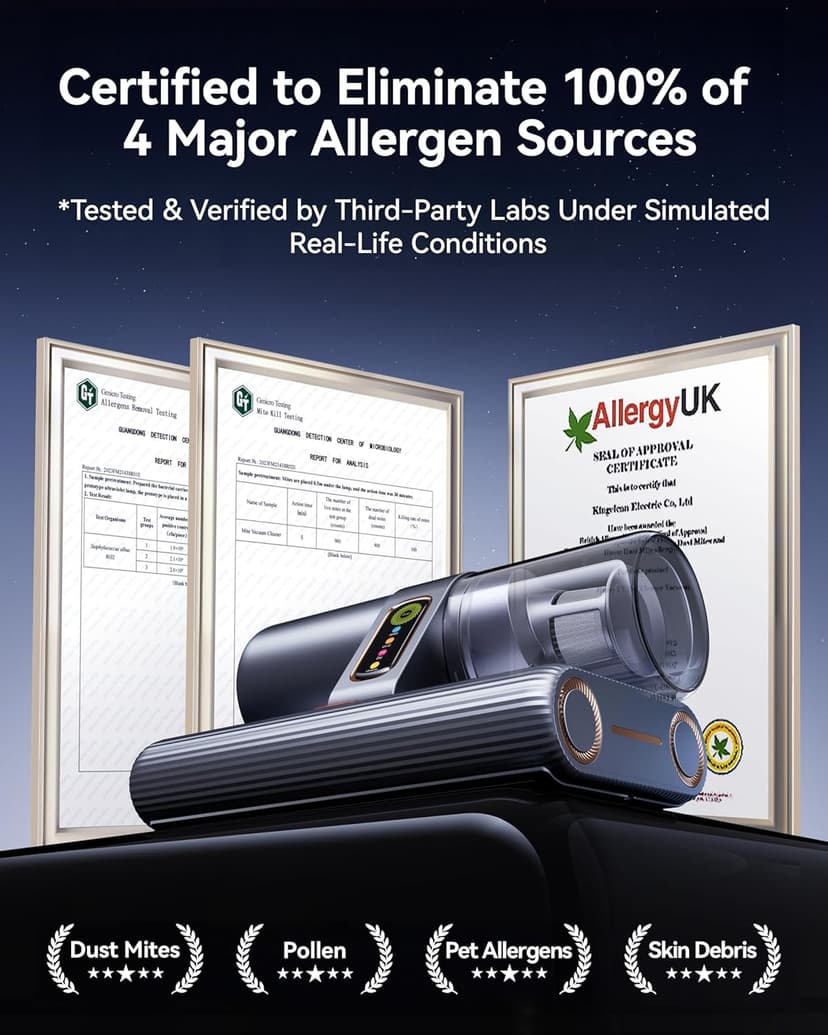 PureMatt Pro 35Kpa Max Suction AI Mattress Vacuum [100% Allergen, Dust & Pet Hair Removal] Bed Vacuum Cleaner with UV Lights, Ultrasonic, HEPA Filter & Sensor, for Bed, Sofa, Carpet, Corded, Gray