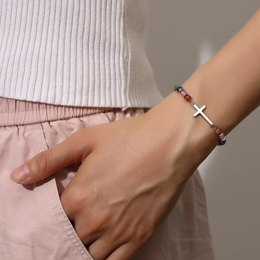 TONY & SANDY Christian Cross Bracelet for Women, Stocking Stuffers for Women, Confirmation Baptism Easter Gifts, Unique Gift for Friends Daughter Mom Sister in Christ on Birthday Christmas