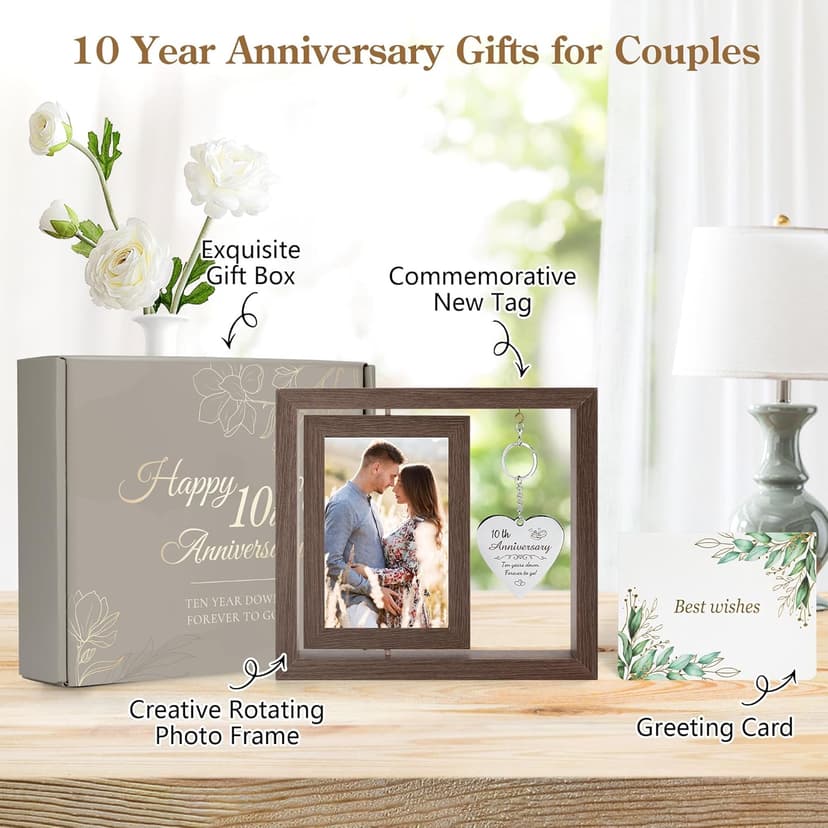 10 Year Anniversary Picture Frame Gifts for Couple 10 Year Anniversary Decorations Gifts for Wife 10 Year Gift Anniversary Customized Photo Frame Happy 10th Aniversario Decorations Gift for Him