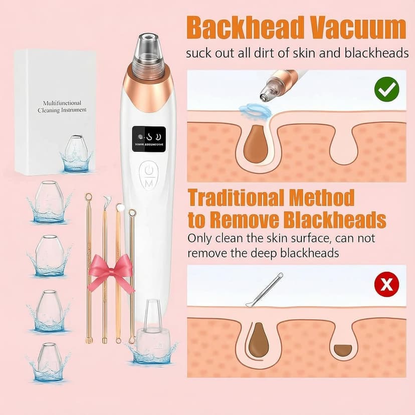 2026 Pore Vacuum, USB Rechargeable Blackhead Remover Vacuum,3 Levels Adjustable Pore Vacuum Blackhead Remover, with 5 Suction Power,6 Probes,Face Vacuum Pore Cleanser for Women & Men-White