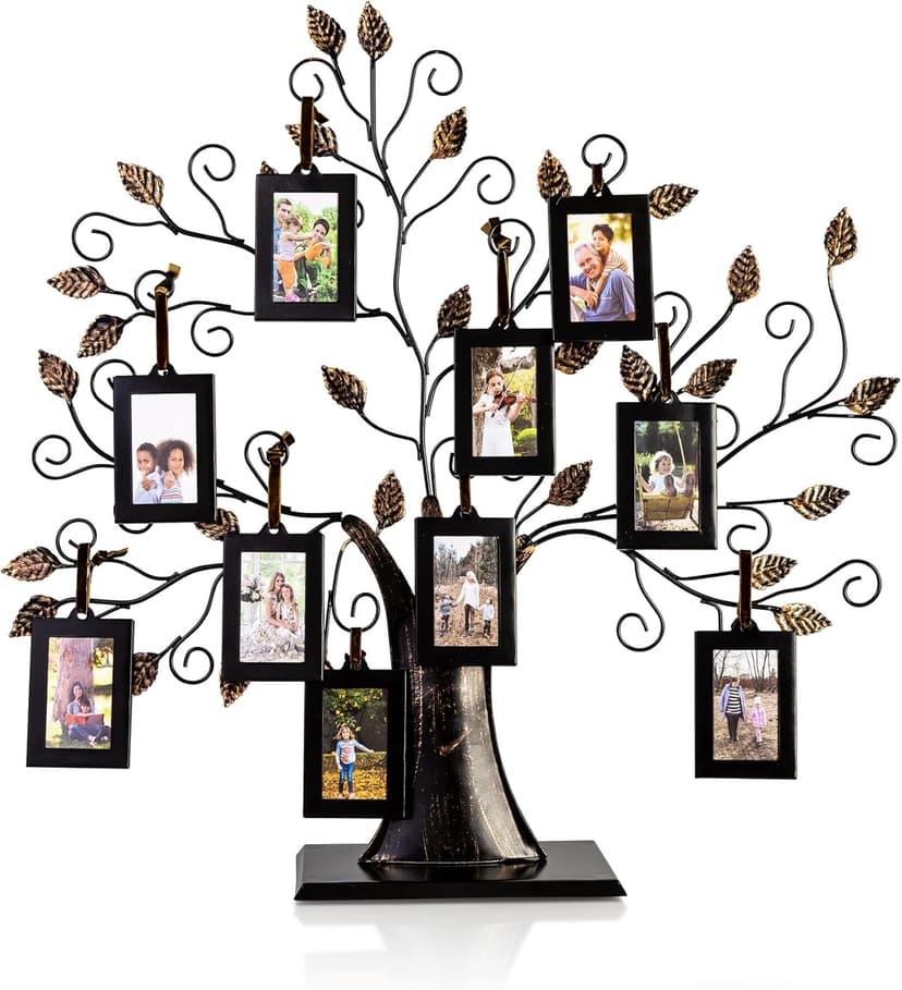 Klikel Family Tree Picture Frame Display with 10 Hanging Picture Photo Frames | Large 20 x 18 Metal Tree | 10 Ornamental 2x3 Frames