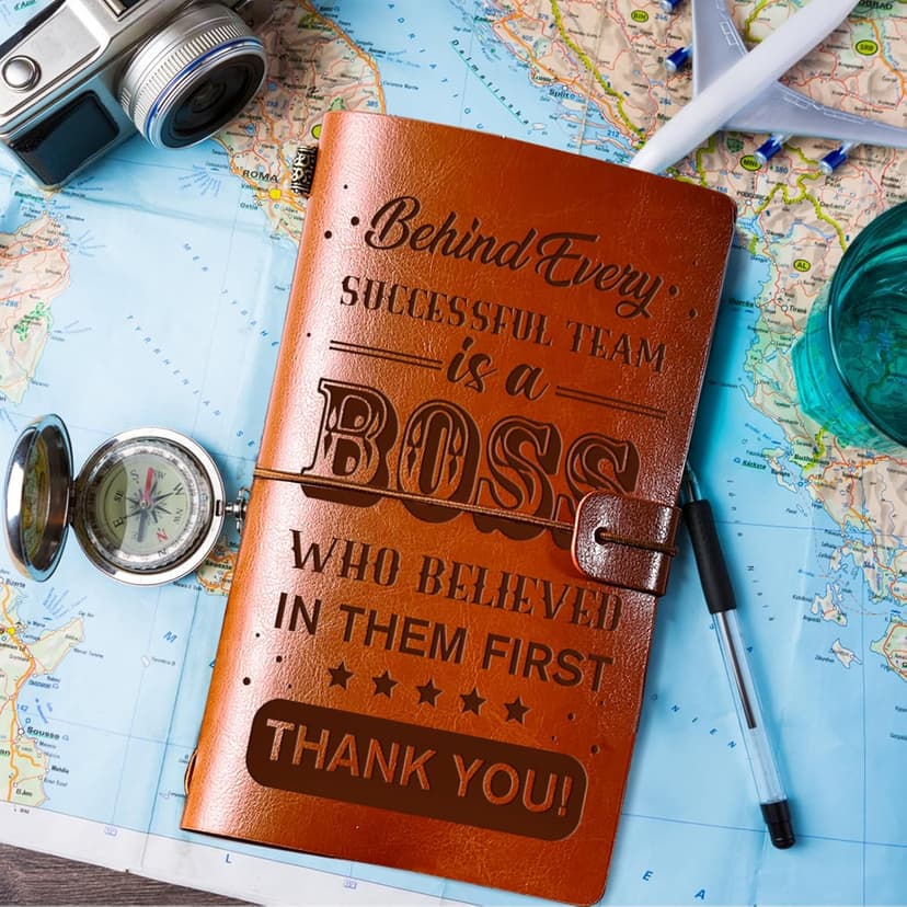 PRSTENLY Boss Gifts Leather Journal, 140 Page Refillable Journal Thank You Appreciation Farewell Retirement Christmas Birthday Bosses Day Gifts for Women Men Boss Lady