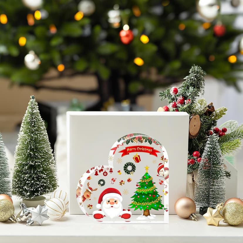 Christmas Decorations Indoor, Christmas Decor for Table, Office Desk, Mantle, Shelf - Acrylic Heart Shaped Gifts for Women/Girls - Holiday Indoor Home Decor