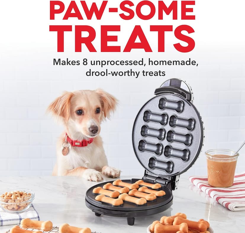 DASH Dog Treat Maker, 8-Bones, Non-Stick, Homemade Dog Snacks with Pet Approved Recipes - White