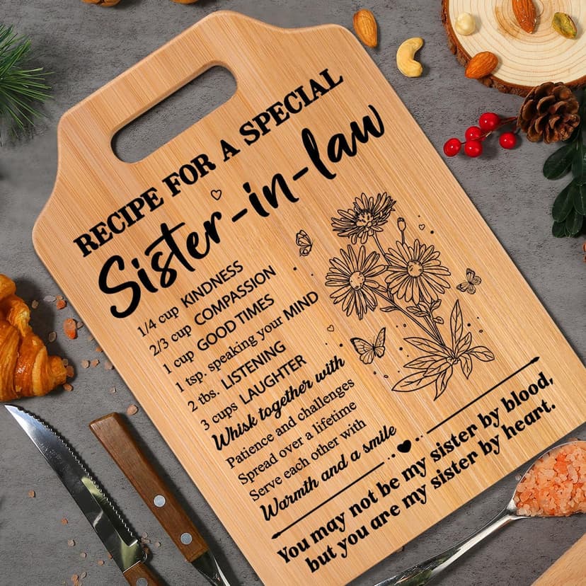 Gifts for Sister in Law, Sister In Law Birthday Gifts, Unique Recipe Cutting Board for Sister in Laws, Mothers Day, Christmas, Housewarming Gifts for Sister in Law Adult