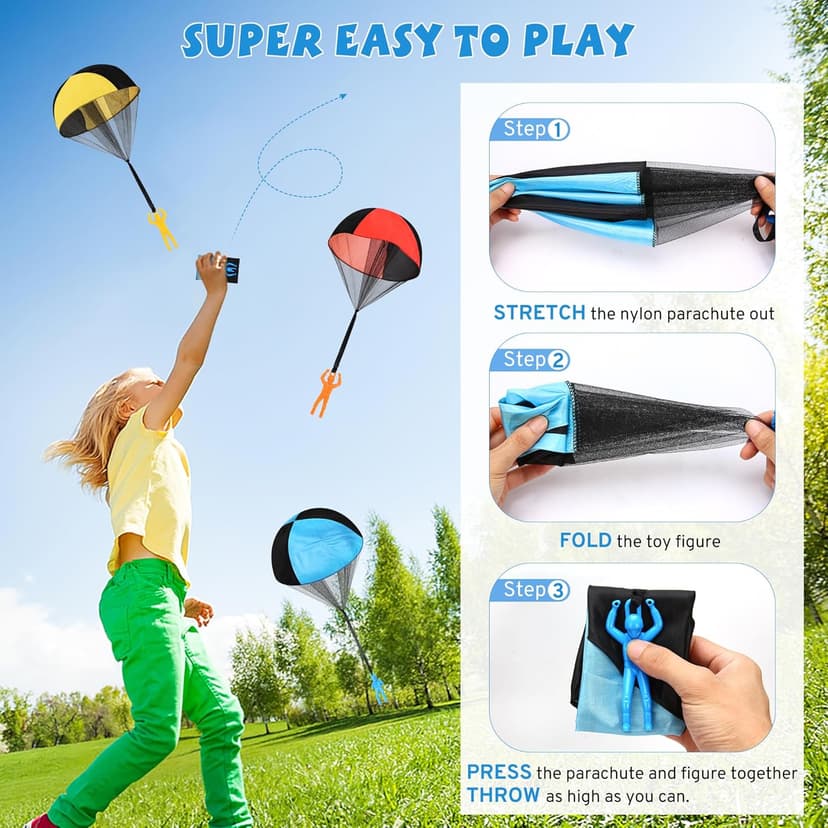 Parachute Toy for Kids, Outdoor Toys Flying Parachute Men, Inside & Outside Toys for or 3 4 5 6 7 8 9 10 11 12 Year Old, Christmas Stocking Stuffers for Kids Idea 2025 Unique Boys Party Favors