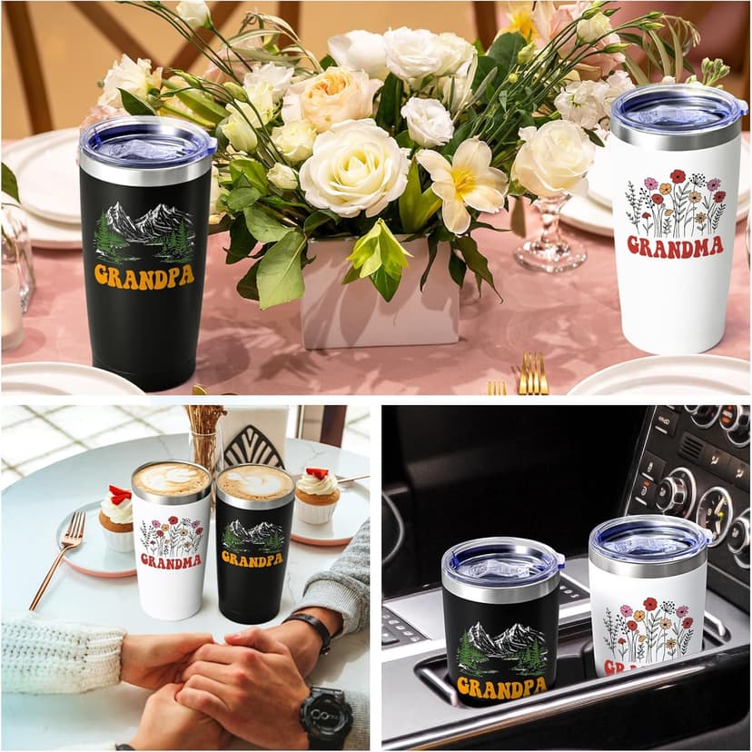 Qtencas Grandma and Grandpa Gifts, Grandparents Christmas Gifts, Grandpa and Grandma insulated Travel Tumbler Set, Gift for Grandparents on Christmas Birthday Anniversary, 20 Oz Black & White