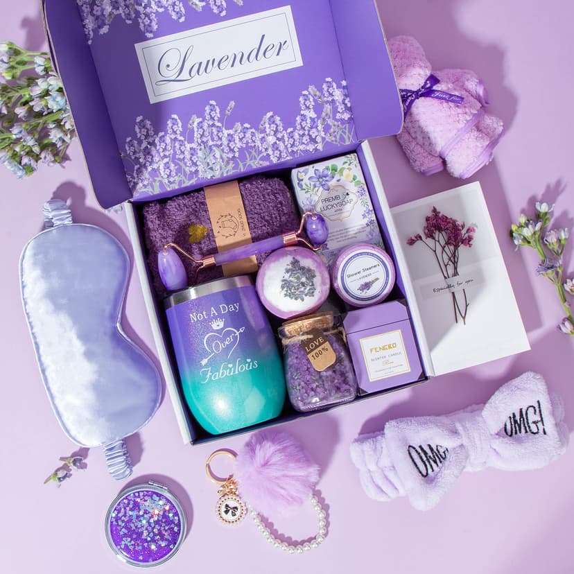 Birthday Gifts for Women,Gifts for Her Purple Gifts Basket for Women Lavender Relaxing Gift Set Self Care Package Unique Female Gift Ideas Birthday Presents Female Friendship Gifts