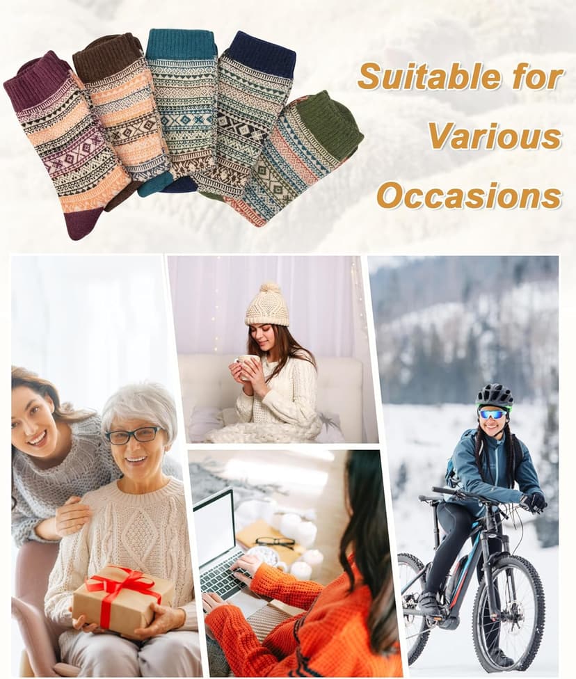 Senker Fashion Womens Wool Socks, Stocking Stuffers Gifts for Women Men Warm Soft Crew Boot Sock for Winter Hiking
