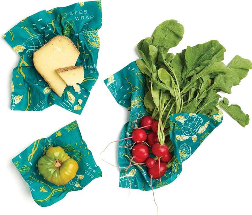 Bee's Wrap Beeswax Wraps for Food - Made in USA Reusable & Organic Food Wraps, Sandwich Wrap & Bowl Covers - Eco-Friendly Alternative to Aluminum Foil & Plastic Wrap, Ocean 3 Pack (S, M, L)