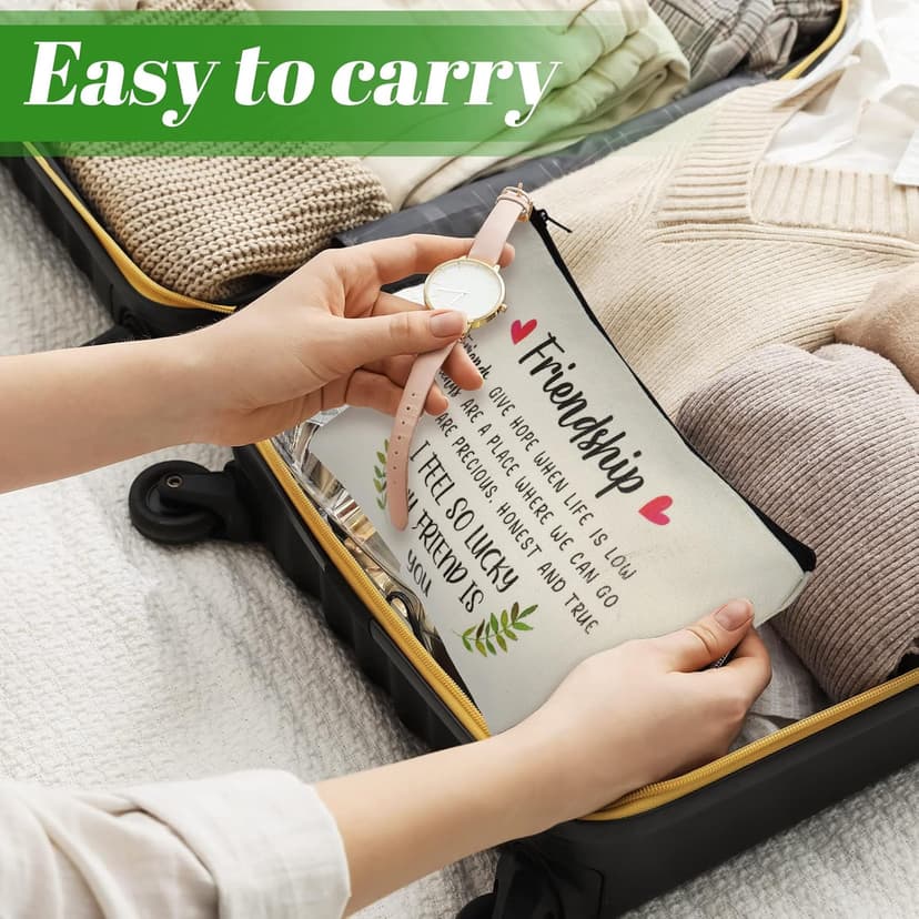 Saintrygo 10 Pieces Friendship Gifts for Women Good Friend Cosmetic Bags Funny Long Distance Friendship Makeup Bags Christmas Gift Travel Toiletry Makeup Zipper Pouch for BFF Soul Sister(Leaf Style)