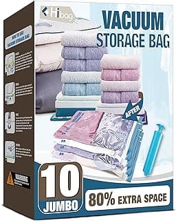 HIBAG Vacuum Storage Seal Bags, 10 Jumbo Space Saver Vacuum Sealer Bags for Clothes, Comforters, Blankets, Bedding (10J)