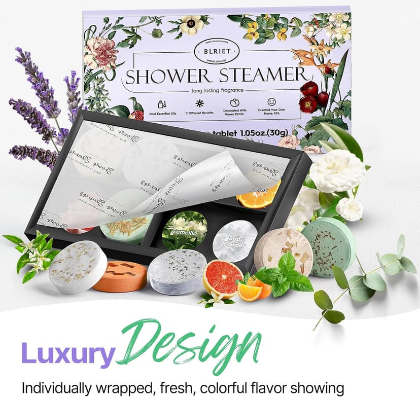 Shower Steamers Aromatherapy BLRIET 8 Pack Gifts for Women, Birthday Christmas White Elephant Gifts Stocking Stuffers for Adults Her Mom Him Home Spa Gym Natural Essential Oil Self Care Relaxation