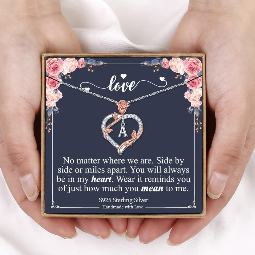 Iefil Christmas Gifts for Women Wife - 925 Sterling Silver Heart Initial Necklace, Anniversary Birthday Gifts for Women, Jewelry Gift for Wife Girlfriend Mom