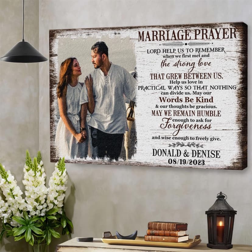 Dem Canvas Personalized Prints, Custom Photo and Name, Wedding Gifts for Couple, Anniversary Valentine Gift, Marriage Prayer Canvas, Engagement Gift (12x08)