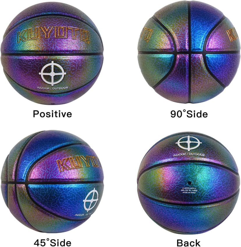 KUYOTQ Kids Youth Women Basketball - Shiny Purple Leather Size 3/4/5/6 - 22/25.5/27.5/28.5" Dazzle Textured Basketball for Boys and Girls (Deflated, Without Pump)