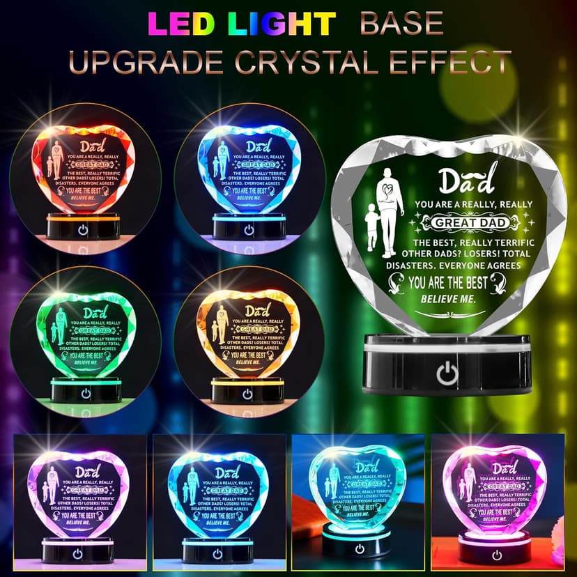 Inspiring Laser Engraved Heart-Shaped Crystal lamp, a Gift for The Best dad, a Gift for Children to give to Fathers, preparing for Dad's Birthday, Father's Day, Christmas, and Valentine's Day