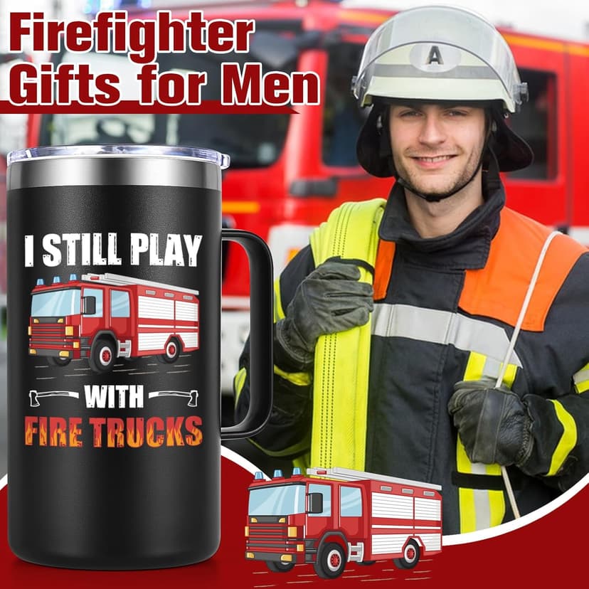 Lifecapido Firefighter Gifts for Men, I Still Play With Fire Truck 20oz Insulated Coffee Mug, Fire Fighter Fireman Christmas Gifts for Firefighters Men, Black