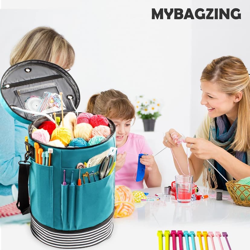 Expandable Crochet Bag - Knitting Bag Storage Organizer with Zipper Closure - Ideal Gift