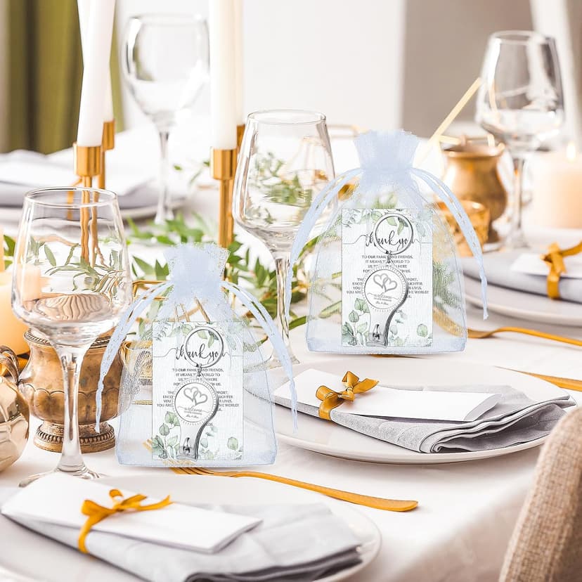 Fulmoon Wedding Multi Function Bottle Opener Nail Clipper Wedding Favors Brewery Cards White Organza Bags for Party Supplies Gift Souvenir Guests Men Women(50 Sets)