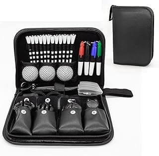 Golf Accessories for Men and Women, Golf Gifts for Him with Leather Case, Golf Brush, Golf Balls, Golf Tees, Golf Ball Clamp, Golf Divot, Golf Ball Line Marker Tool,Golf Ball Marking Stencils