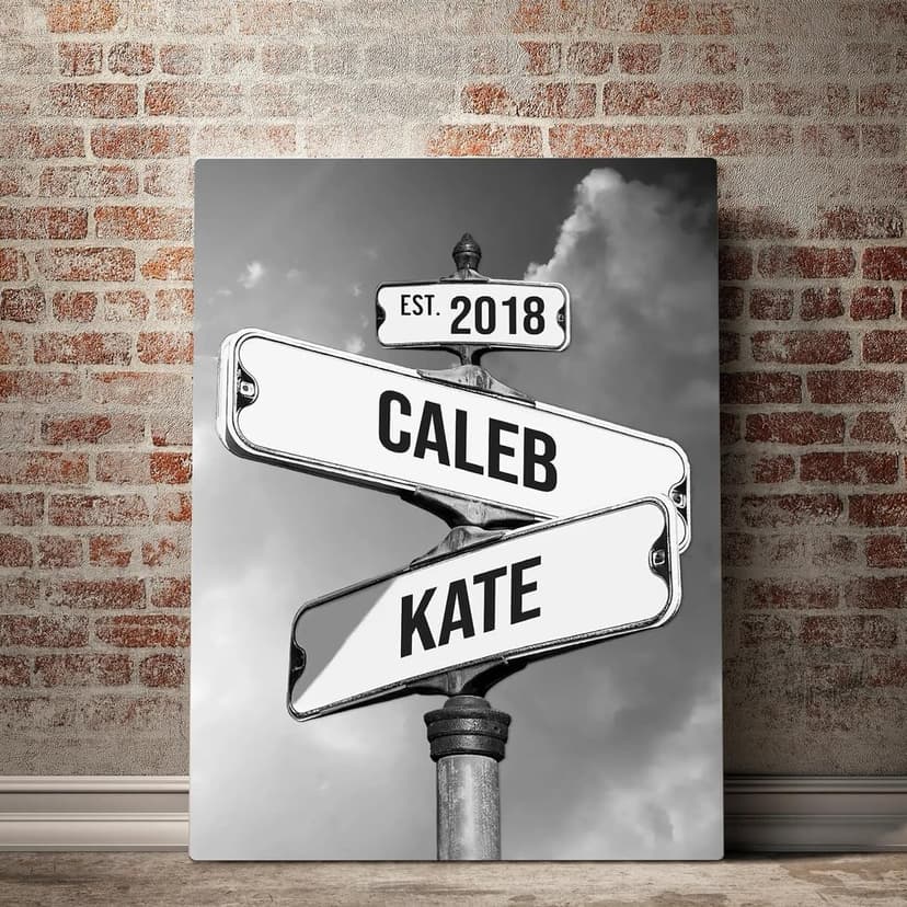 Personalized Crossroads Street Sign For Couples, Custom Name And Date Vintage Street Sign Canvas Print, Christmas Gifts for her/him, Valentines Day Gift for Girlfriend/Boyfriend