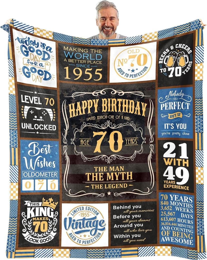 70th Blanket 60 x 50 inch, 70th Birthday Gifts for Men, Best Gifts for 70 Year Old Man, 70 Year Old Birthday Gifts for Men, 1955 Birthday Gifts for Dad, Mens 70 th Birthday Gift Ideas