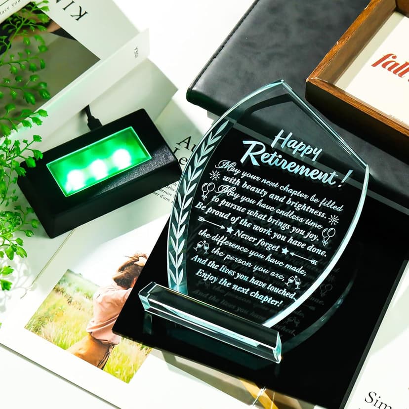Movdyka Retirement Gifts for Women Men - 2025 Happy Retirement Crystal Keepsakes Plaque with Light Base Best Retired Gift for Woman Teacher Doctor Nurse Coworkers Boss Mom Friends Retiring Decor