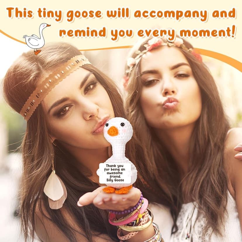 Mini Goose Best Friend Birthday Gifts for Women Men, Friendship Gifts for Her College Teen Girls, Thanksgiving Christmas Bestie BFF Long Distance Gift, Handmade Crochet Animals Funny Desk Silly Goose