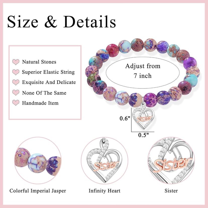 𝗚𝗶𝗳𝘁𝘀 𝗳𝗼𝗿 𝗪𝗼𝗺𝗲𝗻 𝗜𝗻𝗳𝗶𝗻𝗶𝘁𝘆 𝗟𝗼𝘃𝗲 𝗛𝗲𝗮𝗿𝘁 𝗕𝗿𝗮𝗰𝗲𝗹𝗲𝘁 Christmas Birthday Gifts for Sister Daughter Granddaughter Grandma, Natural Colorful Imperial Jasper Bracelet for Mom Wife Nana Aunt