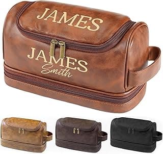Sparklove Personalized Leather Toiletry Bag for Men, Custom Shaving Bags, Engraved Monogrammed Travel Bag, Birthday Gifts for Boyfirends, Groomsmen, Dad, Son Husband Father's Day, Wedding, Anniversay