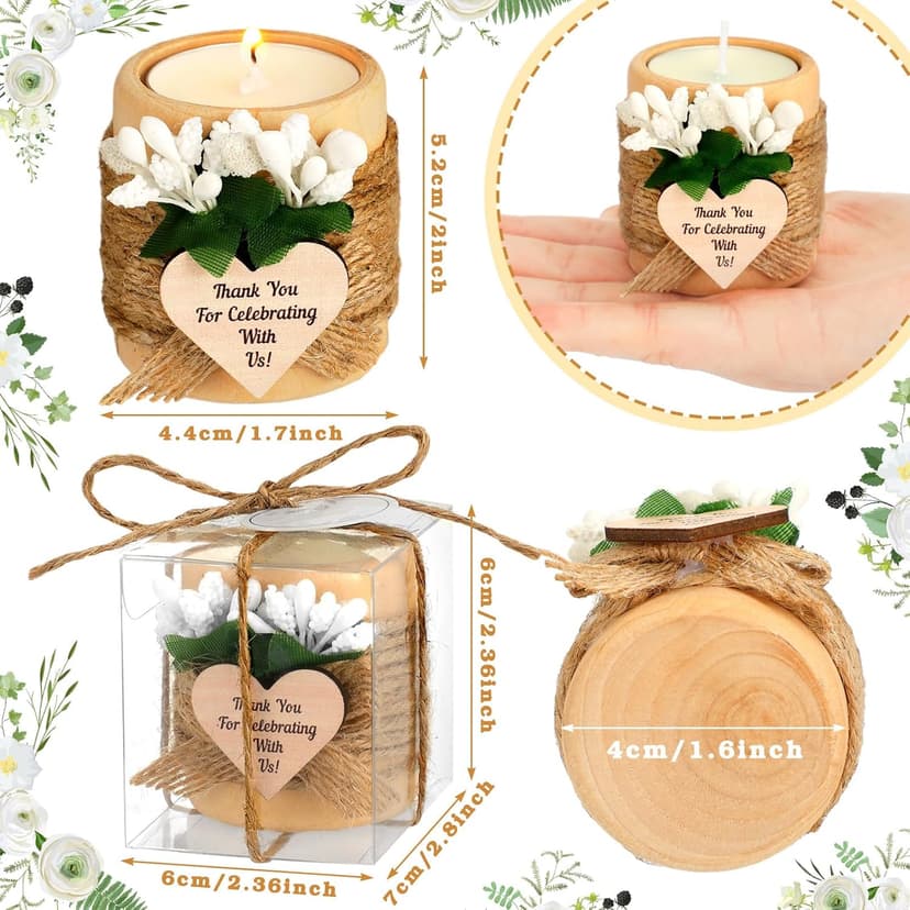 MTLEE 16 Pack Wooden Tealight Candle Holders Kit Guest Gifts for Wedding Baby Shower Bridal Shower Baptism Christening Housewarming Party Handmade Thank You Candle with Card Box Rope(Classic)