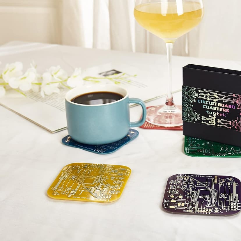Coasters for Drinks in PCB-Design Green Coasters Decor with Immersion Gold Circuit Board for Coffee Table Bar Office Tech Gifts for Boyfriend Gamer Geek Engineer Dad Men Anniversary