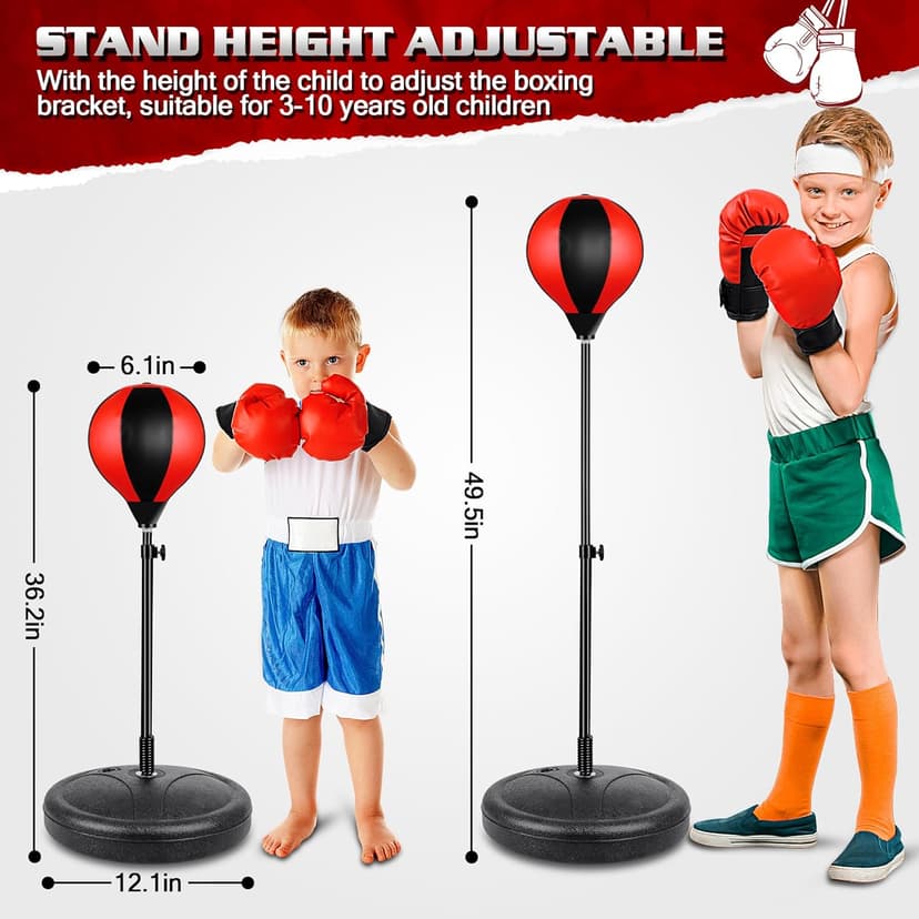 Punching Bag for Ages 3 4 5 6 7 8+ Years Old Kids, Boxing Bag Set Toy with Boxing Gloves, Height Adjustable Punching Bag, Sport Toy for Boys & Girls, Ideal Christmas Birthday Gift for Kids