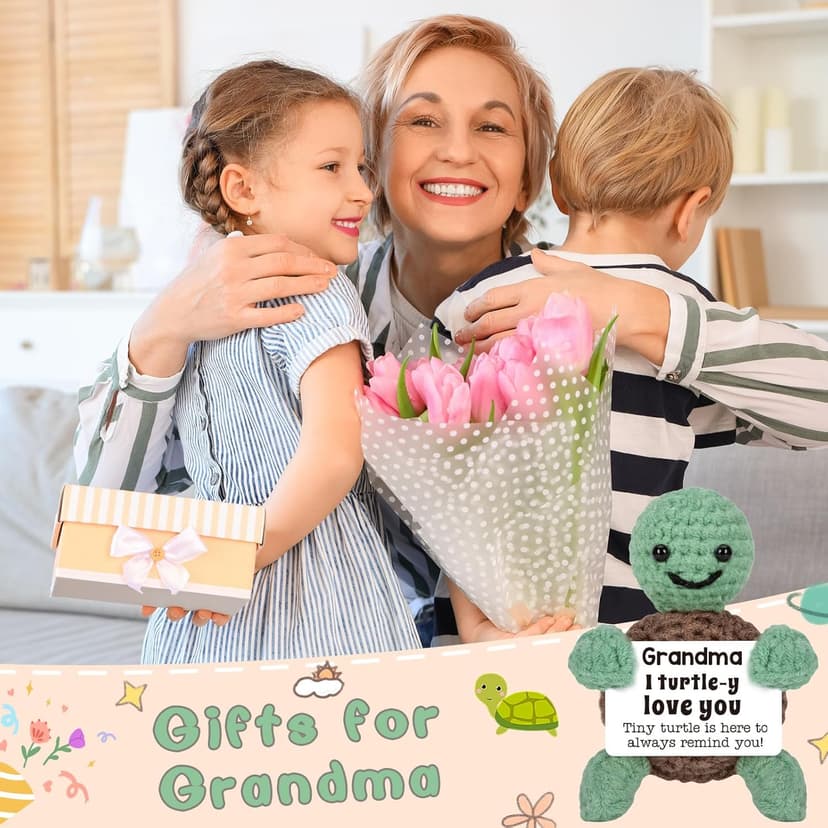 Mini Funny Turtle Grandma Gifts, Birthday Gifts for Grandma from Granddaughter Grandson Grandkids, Nana Gigi Love Small Cute Stuff Things, Handmade Emotional Positive Crochet Turtle