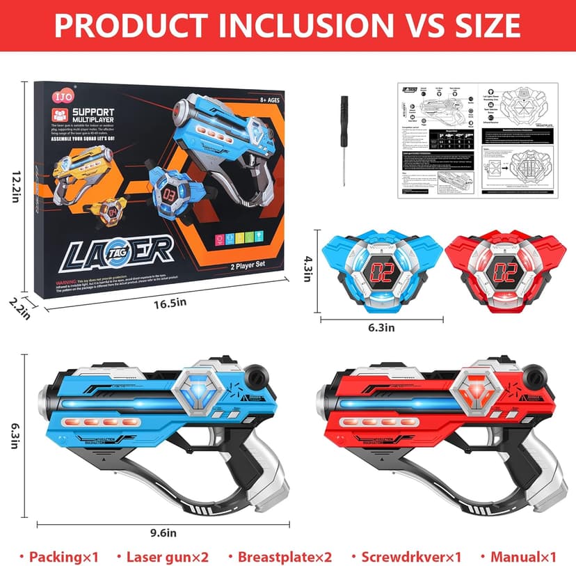 IJO Laser Tag Guns Set of 2 Laser Tag with Digital LED Score Display Vests for Teens, Family and Adults Fun,Birthday Gift Toys for Kids Ages 6 7 8 9 10 11 12+Year Old Boy & Girls