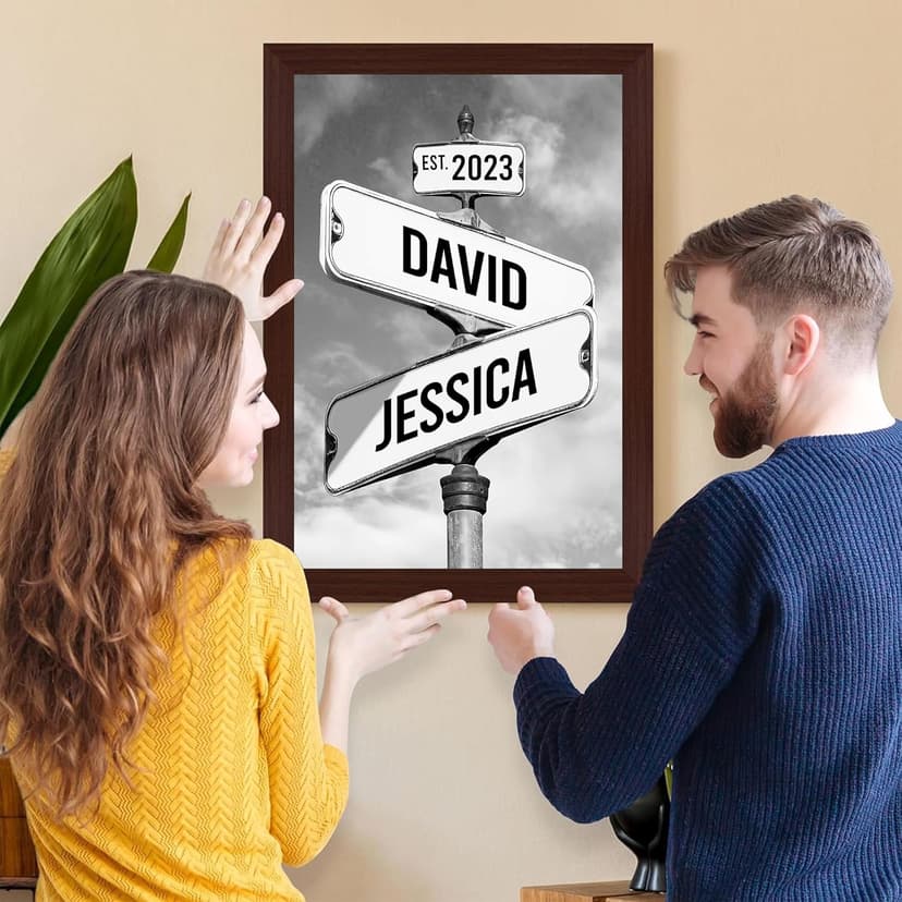 Personalized Vintage Street Sign Canvas for Couples, Custom Name & Date Crossroad Wall Art, Wedding, Anniversary, Valentine’s Day or Christmas Custom Poster or Canvas Print