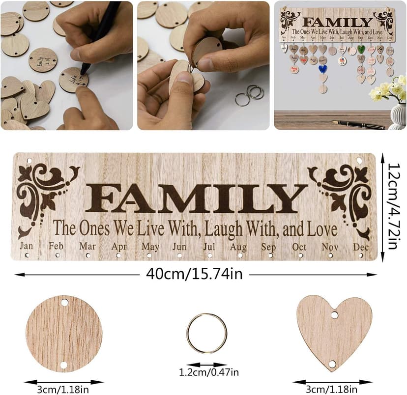 Gifts for Mom Grandma from Daughter, Unique Wooden Family Birthday Reminder Tracker Calendar Board Wall Hanging with 100 Tags, Best Gift Ideas for Christmas Birthday Mother's Day