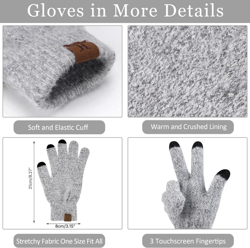 Womens Winter Warm Knit Beanie Hat Touchscreen Gloves Long Neck Scarf Set with Fleece Lined Skull Caps Gifts for Women