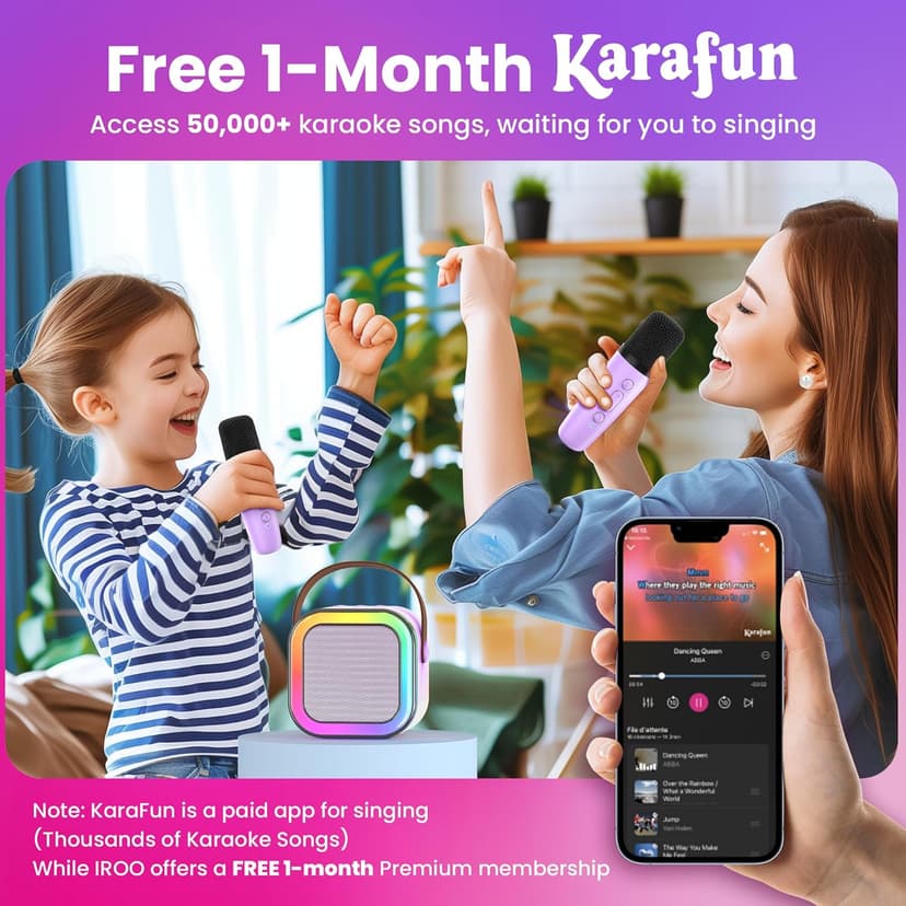 Mini Karaoke Machine for Kids, 2025 TOP Toys Christmas Birthday Gifts Ideas for Girls Ages 4, 5, 6, 7, 8, 9, 10, 12+ Years Old, Portable MP3 Player with 2 Wireless Mics for Party