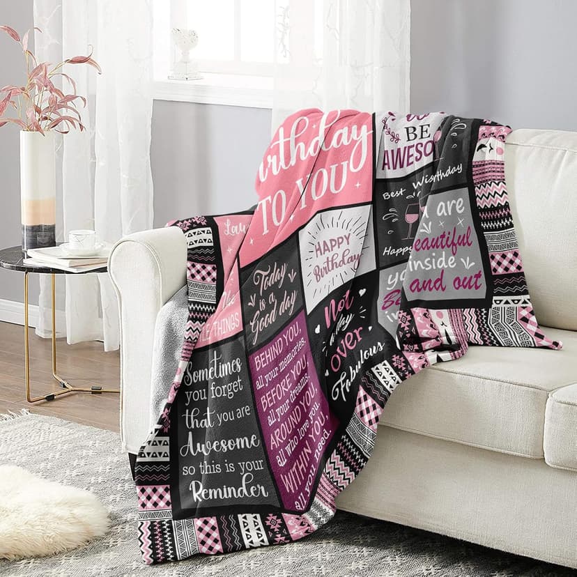 Birthday Gifts for Women Girls Throw Blanket 60"X50", Happy Birthday Decorations for Women, Gifts for Women Birthday Unique, Womens Birthday Gift Ideas for Her Friend Mom Sister Grandma Wife