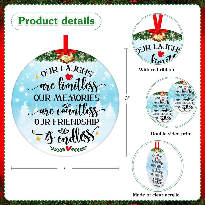 WaaHome Our Friendship is Endless Christmas Ornaments Friend Gifts for Women, Best Friend Ornaments for Christmas Tree Decorations Friendship Gifts for Friends Female Women