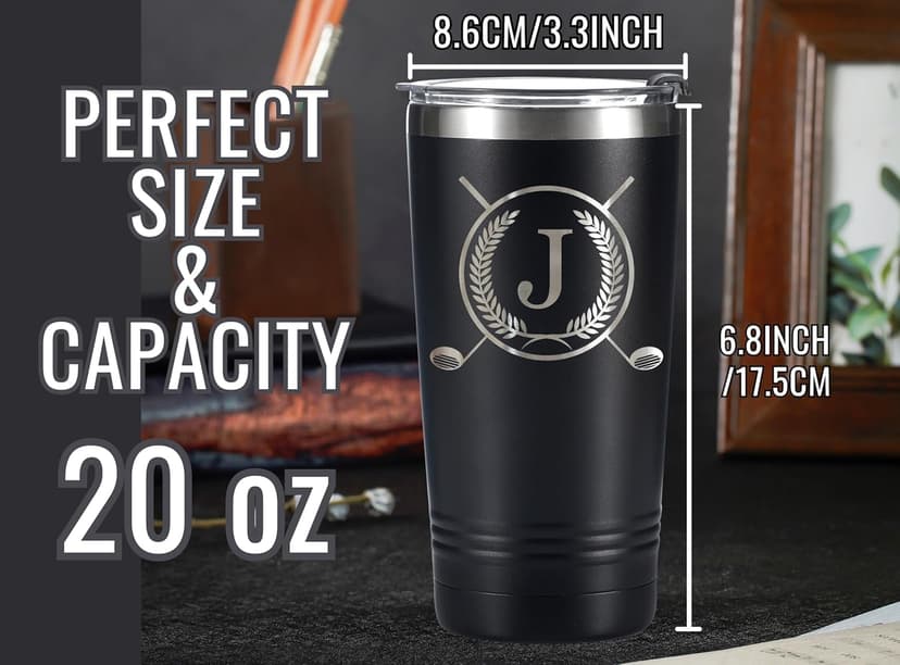 Onebttl Golf Gifts for Men with Initial for Golfer & Golf Lovers, 20oz Travel Mug with Golfing Design, Perfect Gifts for Men, Birthday, Christmas - J