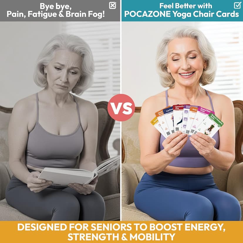 Chair Yoga for Seniors Over 60, Safe & Easy Chair Yoga Exercise Cards for Strength, Relaxation & Recovery, Thoughtful Gifts for Mom, Dad, Grandparent