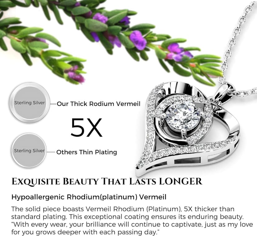 Heart Pendant Necklace for Her Moissanite Lab-Created Gem Jewelry for Women I Love You S925 Sterling Silver Gifts to Wife Girlfriend Mom Daughter Anniversary Birthday Christmas Valentines Day