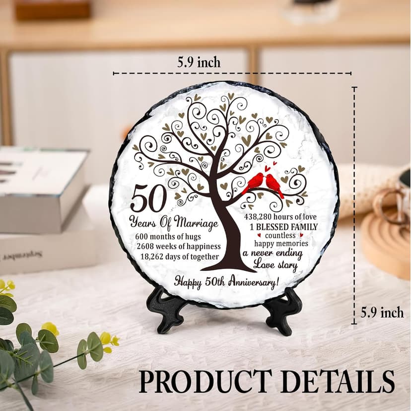 Golden Couple Slate Plate – 50th Wedding Anniversary for Parents, Gifts for Husband and Wife – Unique Decorative Keepsake Sign to Celebrate 50 Years of Love and Marriage