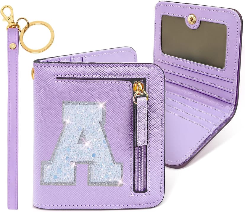 COSHAYSOO Initial RFID Wallet Small Teen Girl Gifts Trendy Stuff Boo Burr Basket Stuffers Birthday Gift Idea for Girls 6 7 8 9 10 11 12 13 14 Year Old Preppy Cute Girly Stuff Purple A