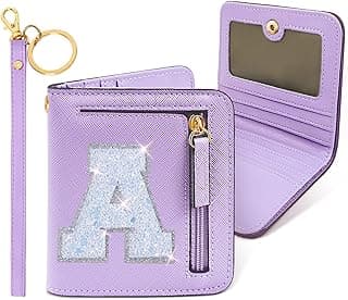 COSHAYSOO Initial RFID Wallet Small Teen Girl Gifts Trendy Stuff Boo Burr Basket Stuffers Birthday Gift Idea for Girls 6 7 8 9 10 11 12 13 14 Year Old Preppy Cute Girly Stuff Purple A