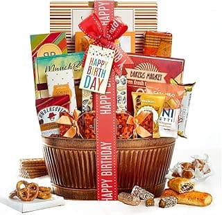 Broadway Basketeers Birthday Gift Basket – Gourmet Snacks & Sweet Treat Box with Cookies, Candy, Chocolates & more - Food Gift Basket for Women, Men & Families - Happy Birthday Surprise Box, Kosher